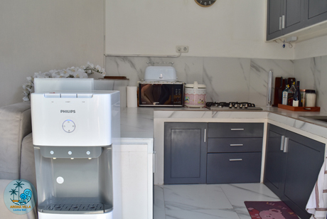 kitchen with full sized fridge